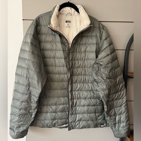 REI CO-OP down puffer jacket coat gray/green color size 3X - Picture 2 of 8